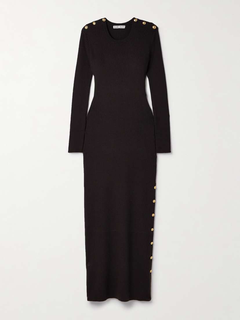 Blazé Milano Love Bug Button-embellished Ribbed Merino Wool Midi Dress