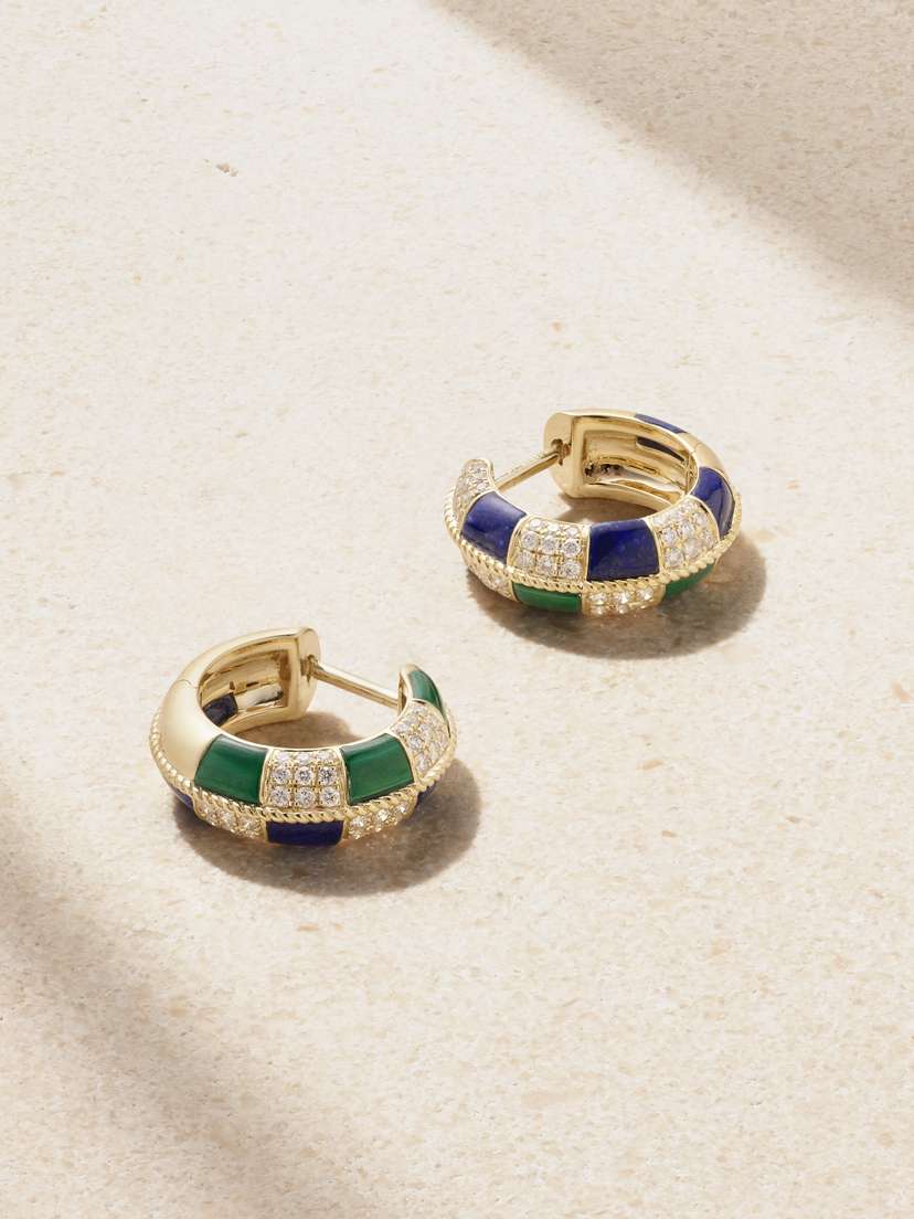 Yvonne Léon Mini Créoles 9-karat Gold Multi-stone Hoop Earrings