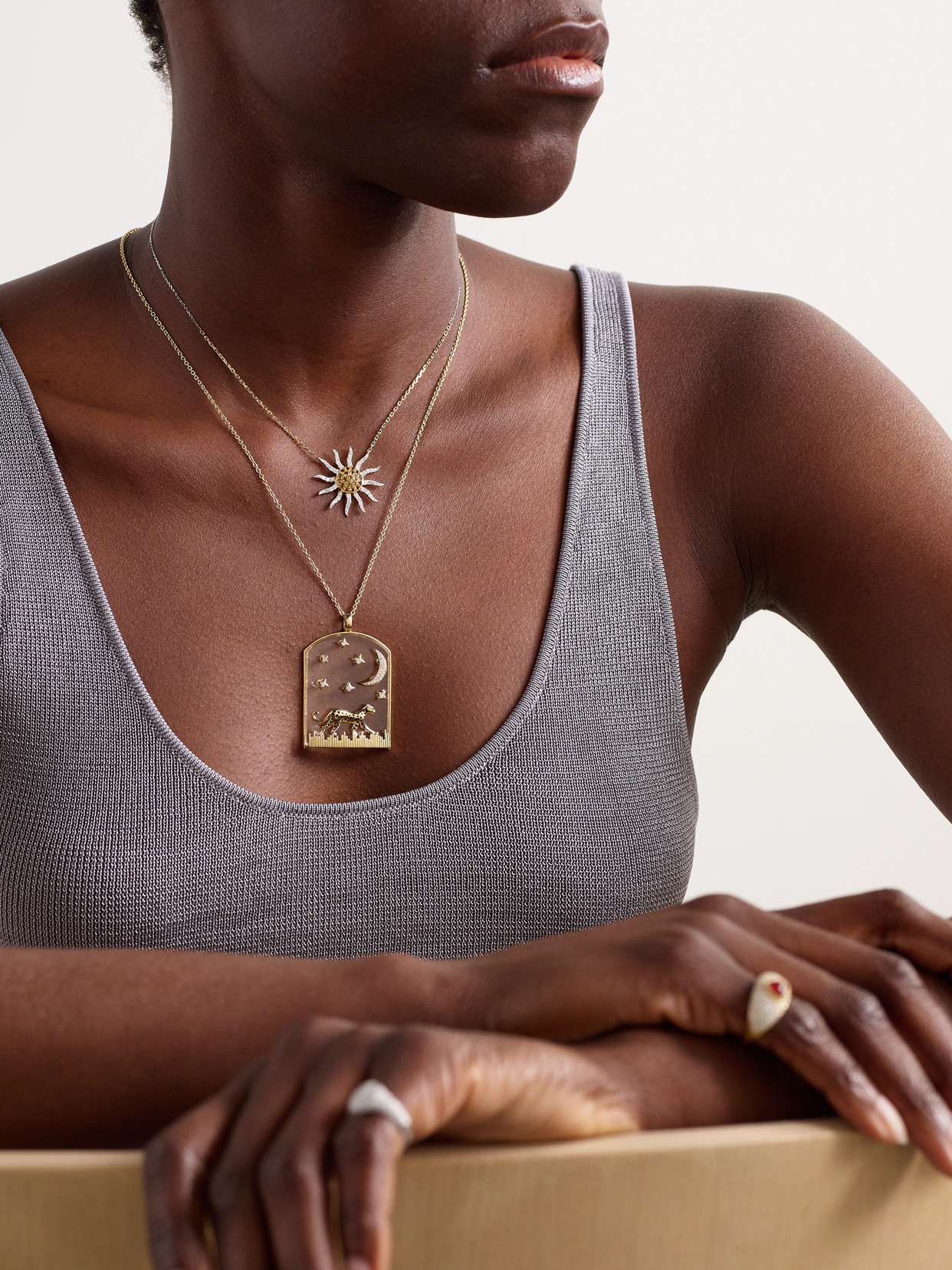 Yvonne Léon La Savane 9-karat Gold, Diamond, Crystal And Enamel Necklace In Gold