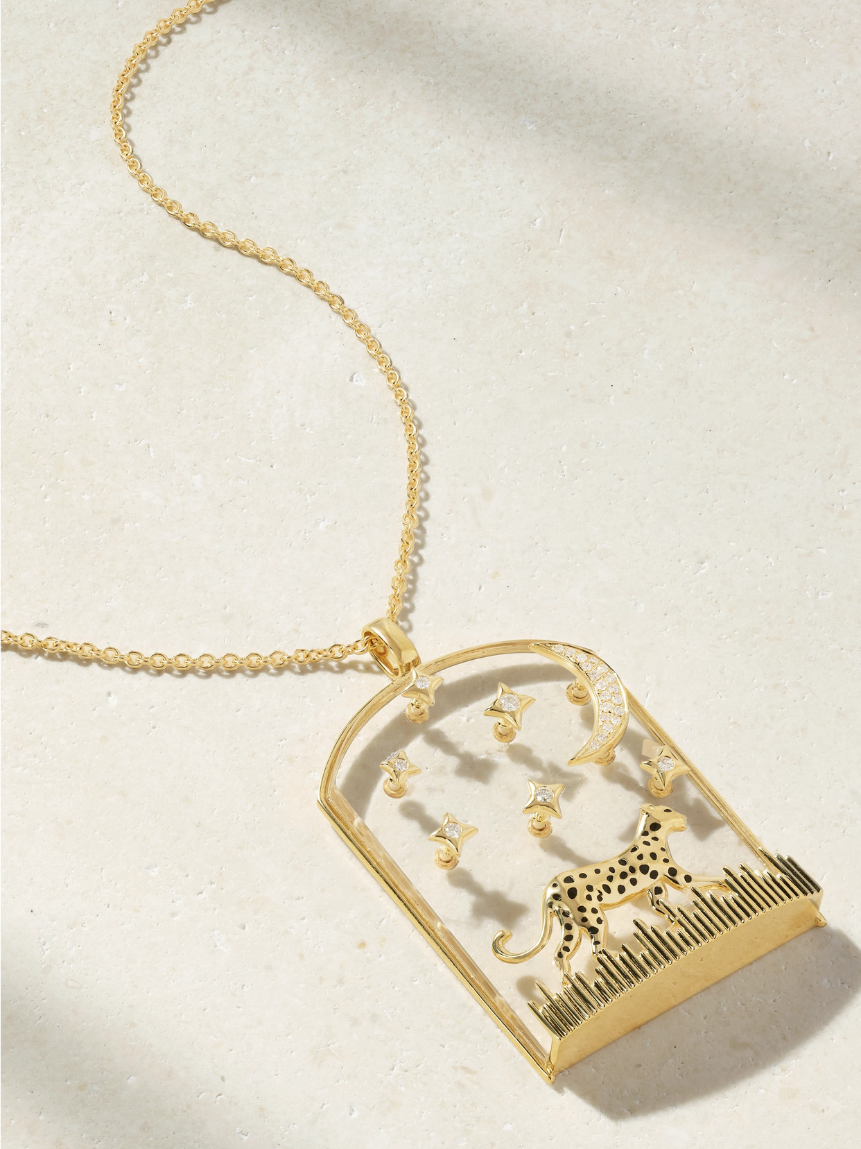 Yvonne Léon La Savane 9-karat Gold, Diamond, Crystal And Enamel Necklace