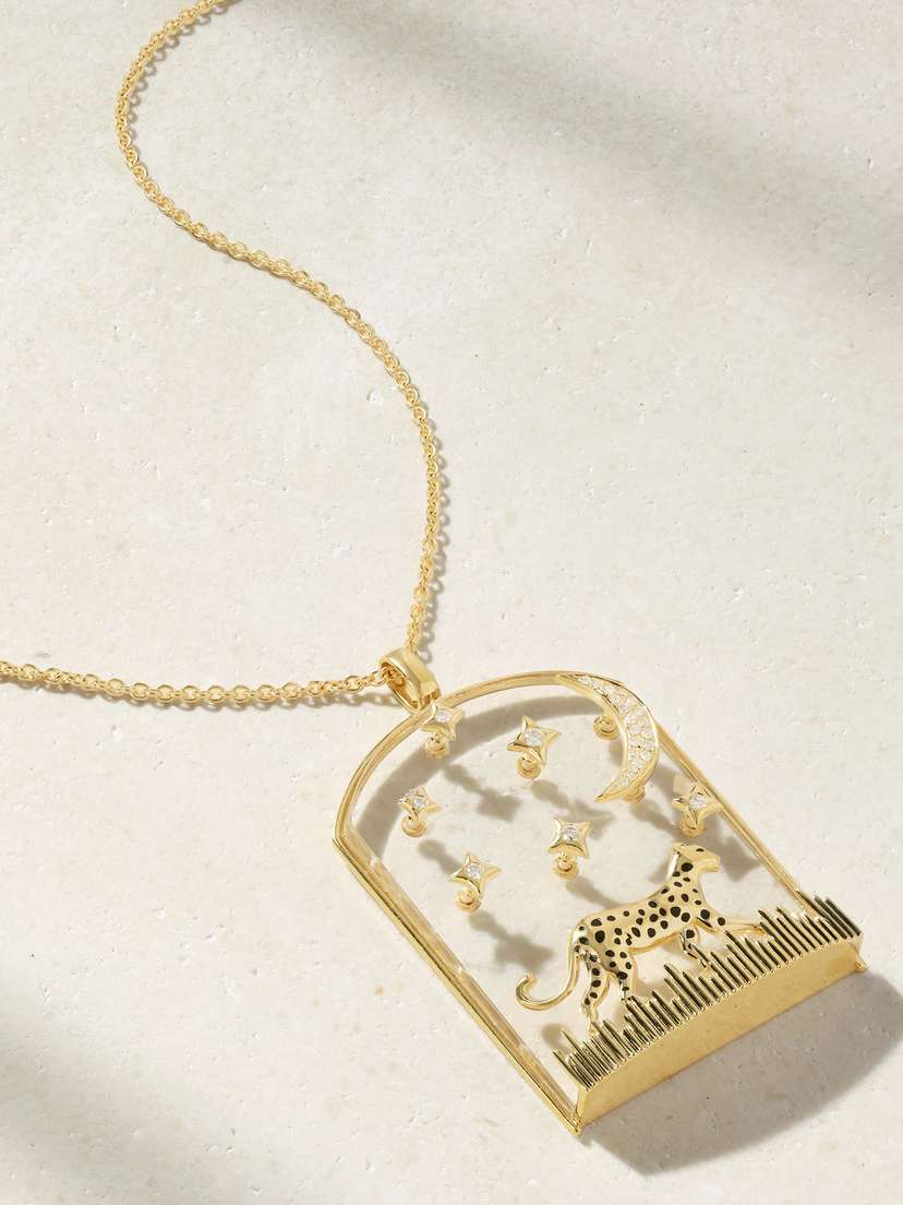 Yvonne Léon La Savane 9-karat Gold, Diamond, Crystal And Enamel Necklace