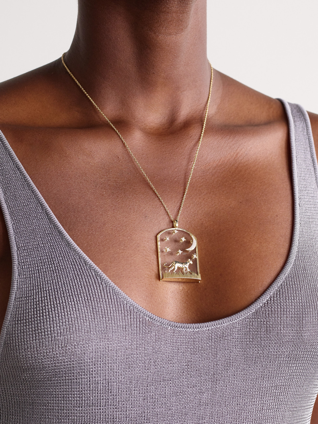 Yvonne Léon La Savane 9-karat Gold, Diamond, Crystal And Enamel Necklace In Gold