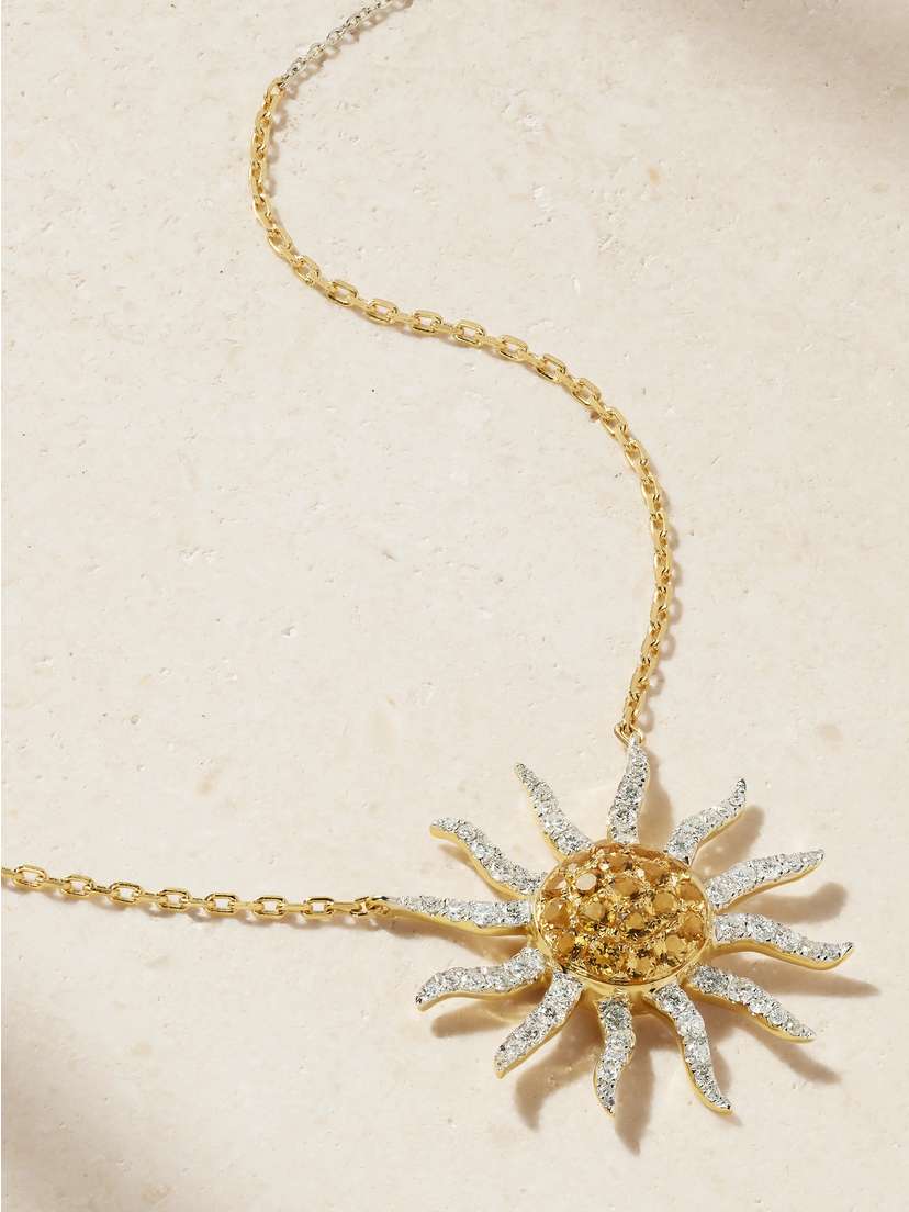 Yvonne Léon Soleil 18-karat White And Yellow Gold, Citrine And Diamond Necklace