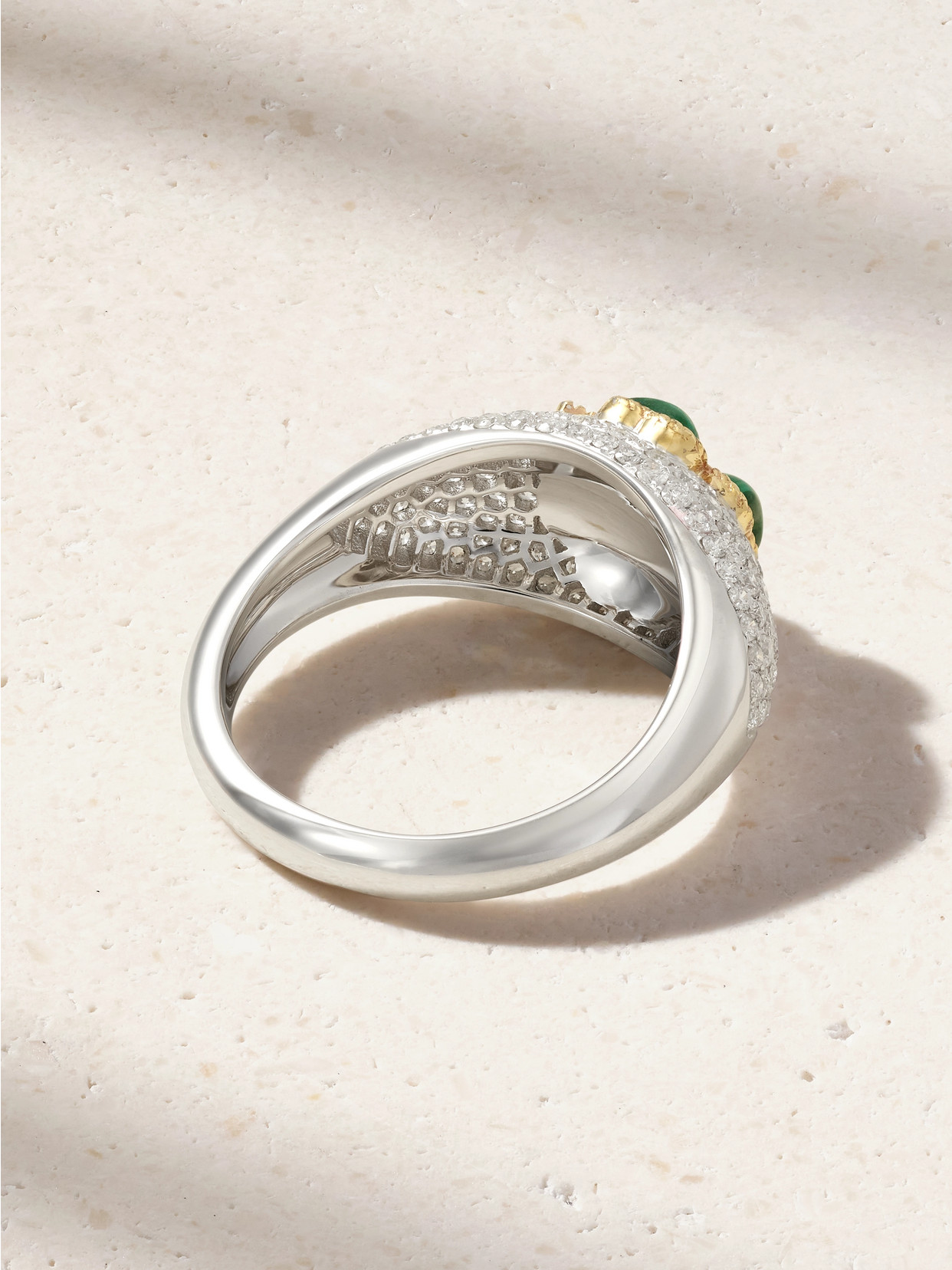 Yvonne Léon Mini Bague Dôme Trèfle 9-karat White And Yellow Gold, Malachite And Diamond Ring