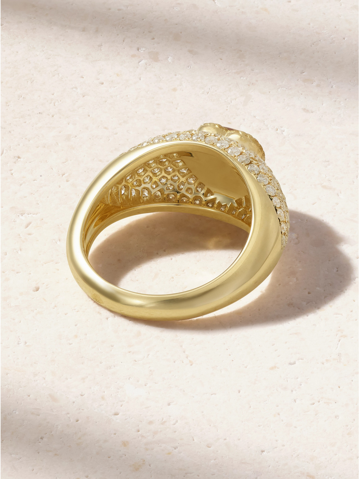 Yvonne Léon Mini Bague Dôme Coeur 9-karat Gold, Agate And Diamond Ring