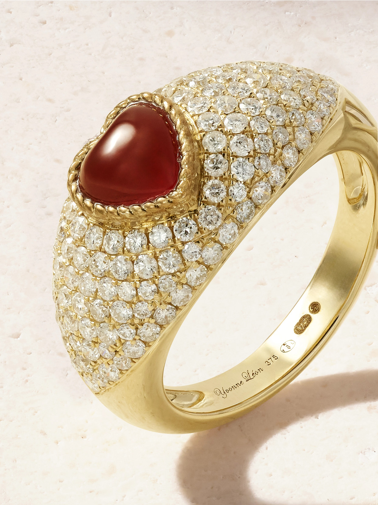 Yvonne Léon Mini Bague Dôme Coeur 9-karat Gold, Agate And Diamond Ring