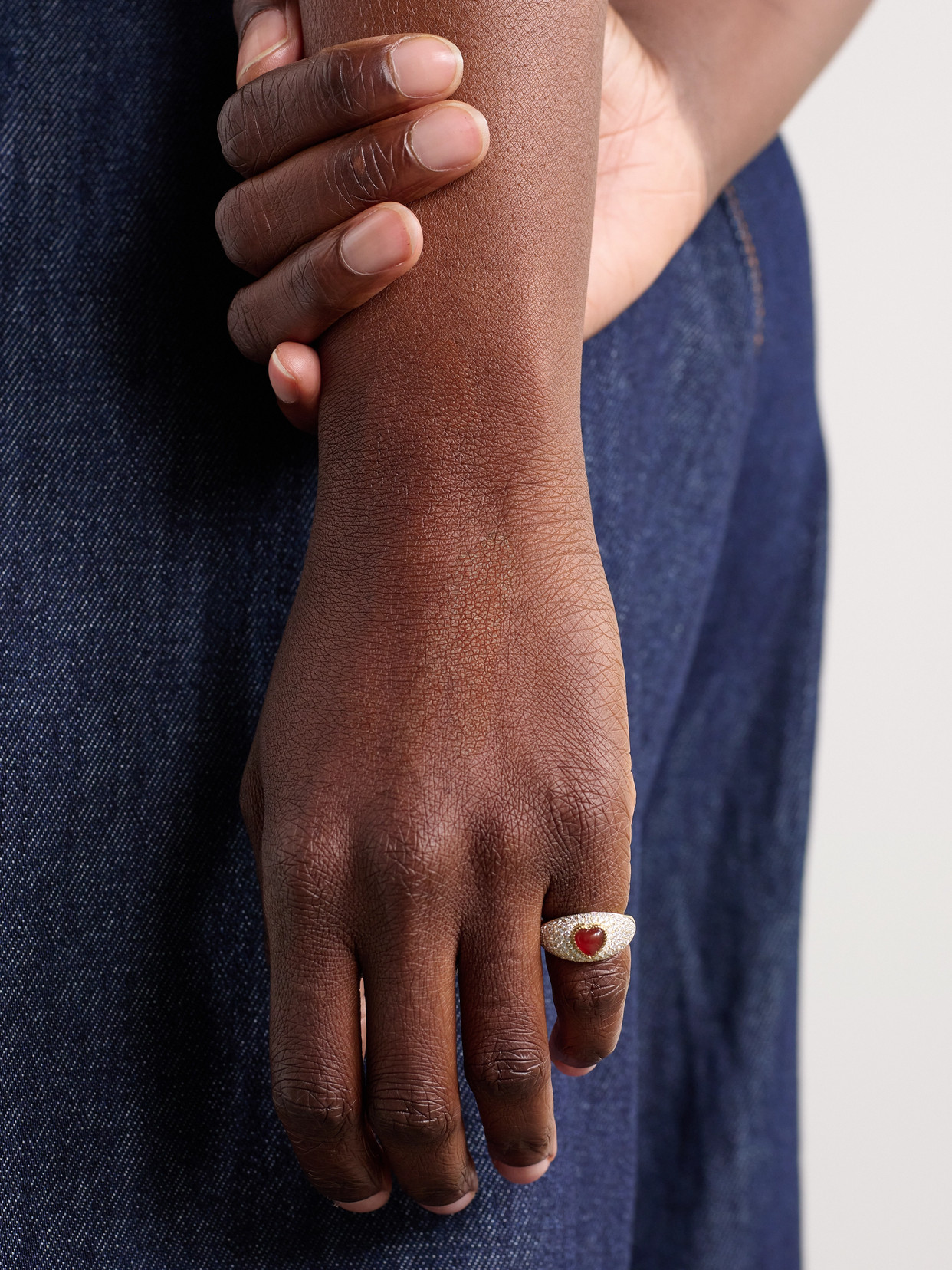 Yvonne Léon Mini Bague Dôme Coeur 9-karat Gold, Agate And Diamond Ring