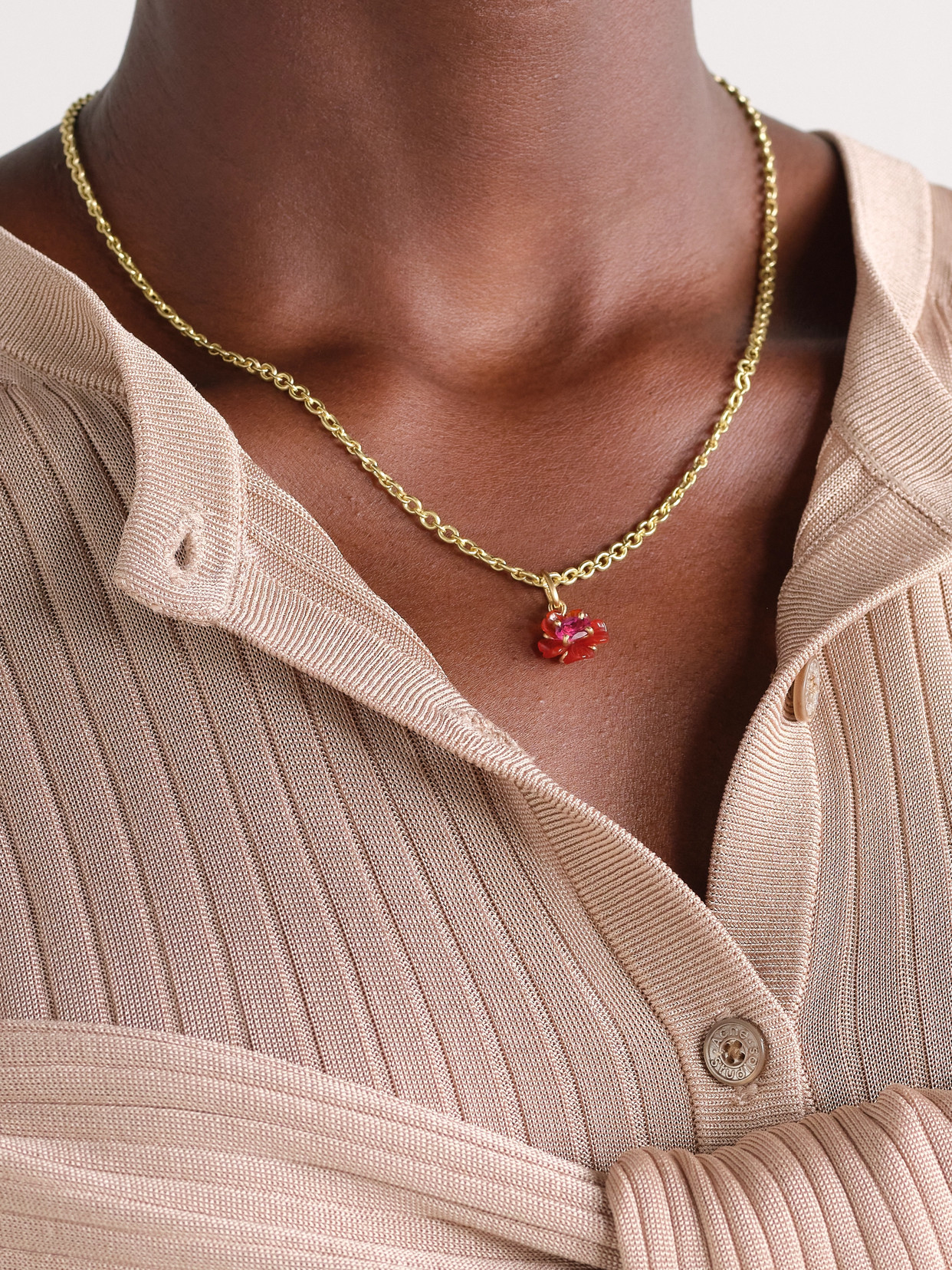 Irene Neuwirth Tropical Flower 18-karat Gold, Fire Opal And Rubellite Necklace In Gold