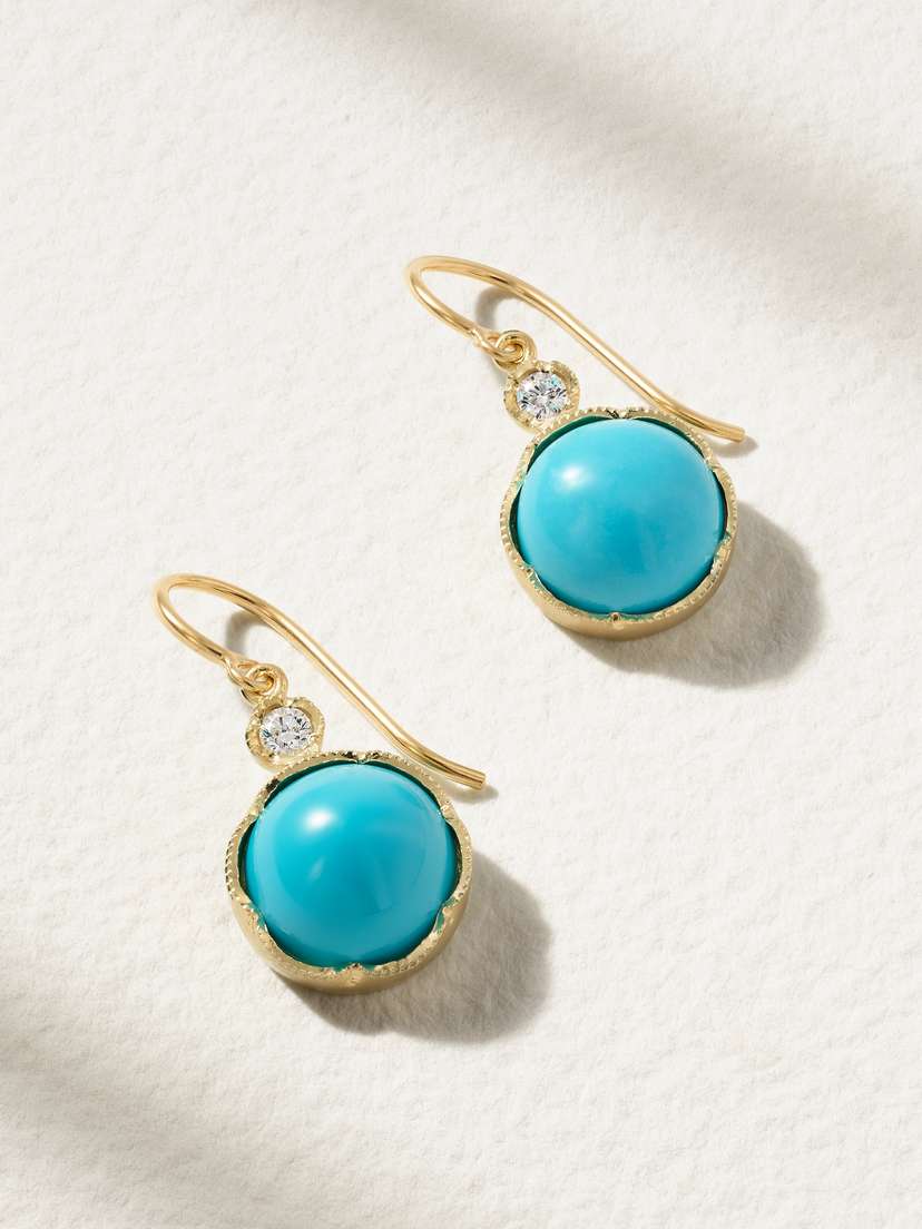 Irene Neuwirth Classic 18-karat Gold, Turquoise And Diamond Earrings