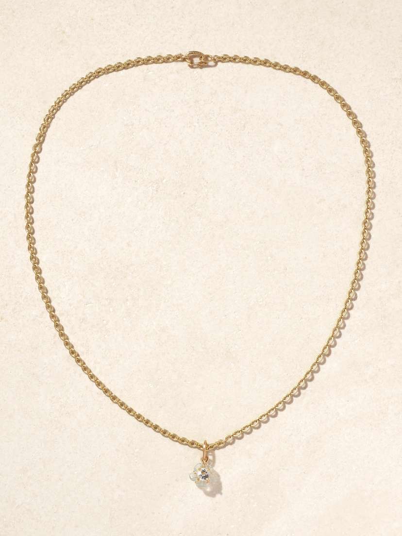 Irene Neuwirth Tropical Flower 18-karat Gold Aquamarine Necklace