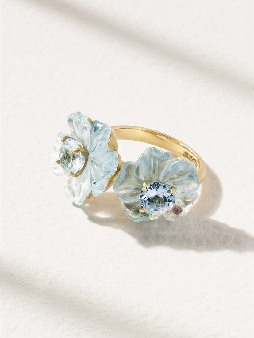 Irene Neuwirth Tropical Flower Duet 18-karat Gold Aquamarine Ring