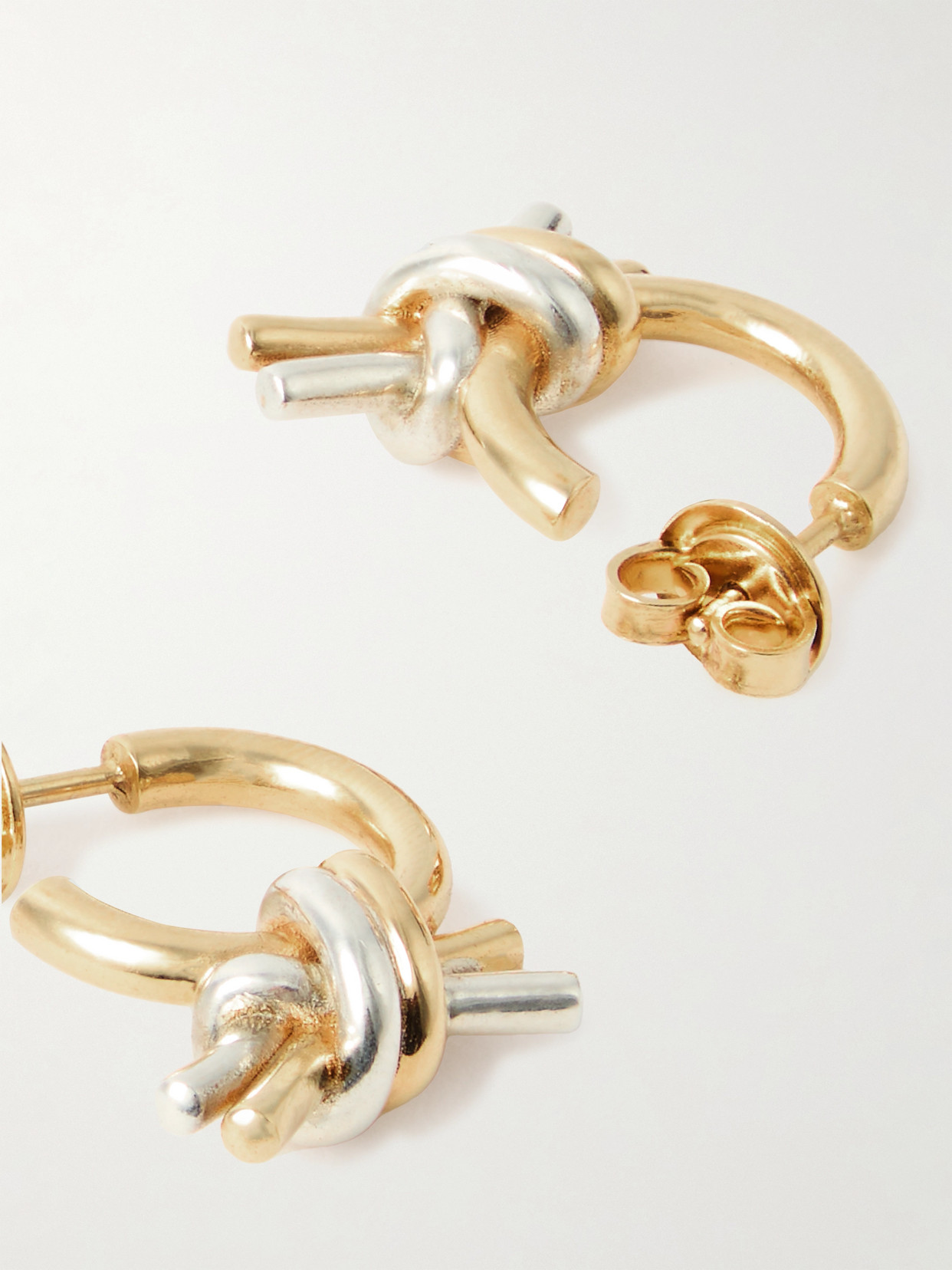 Bottega Veneta Knotted Hoop Earrings In Mixed Metals In Gold