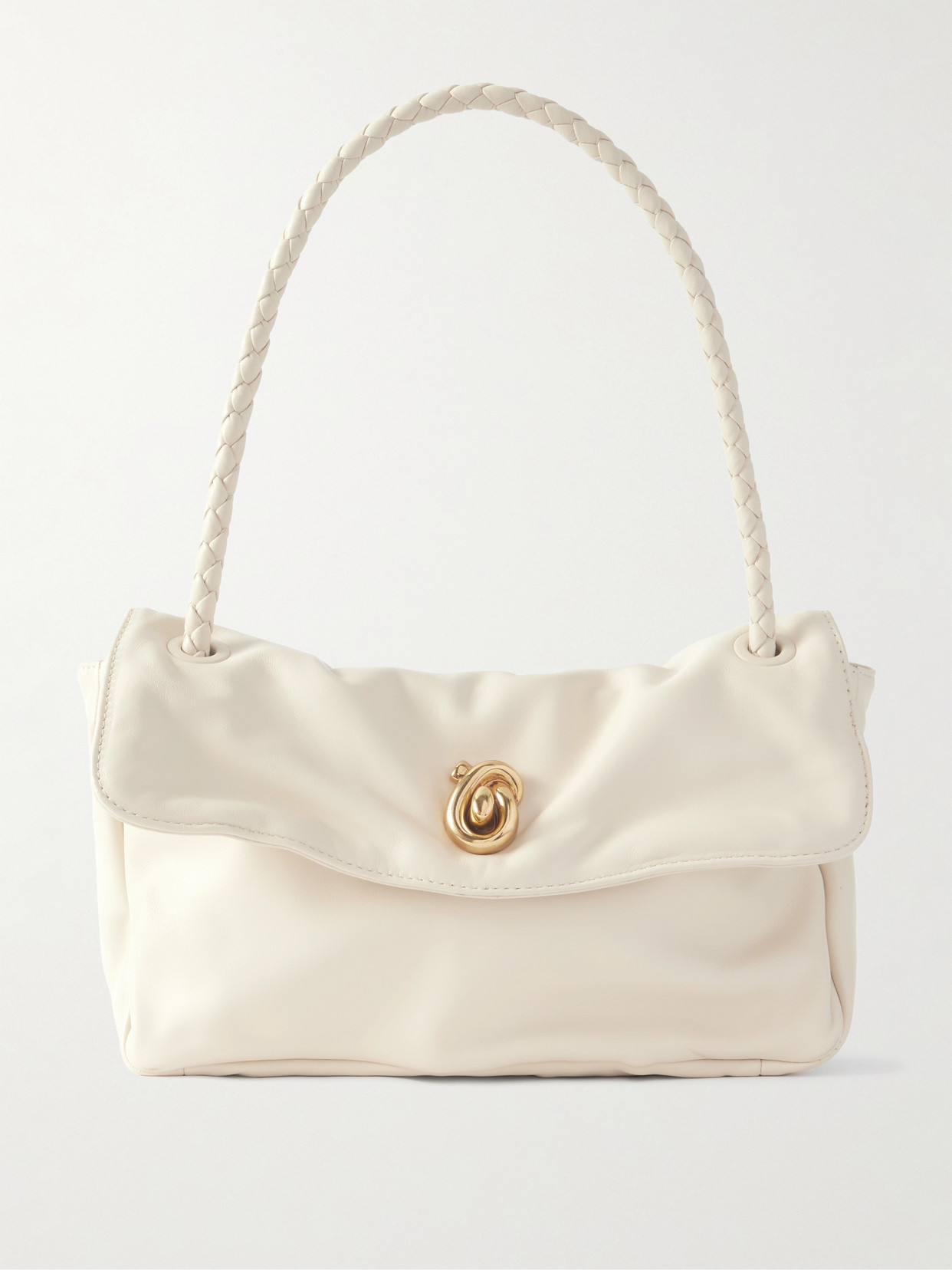 Bottega Veneta Embellished Intrecciato-trimmed Leather Shoulder Bag In White