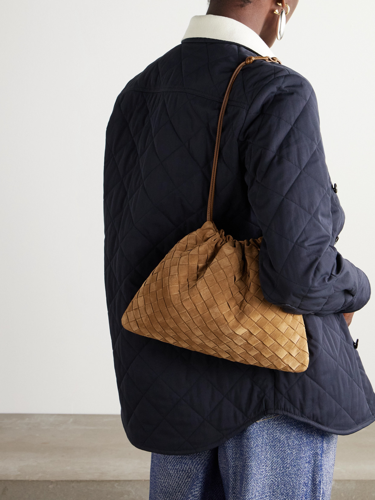 Bottega Veneta Leather-trimmed Intrecciato Suede Pouch