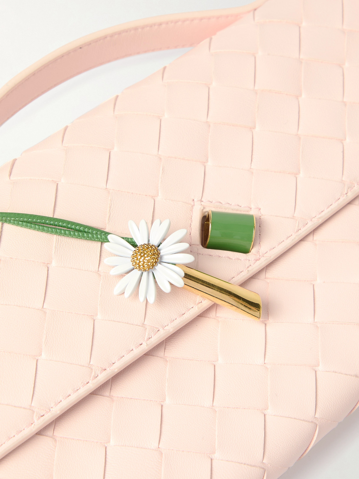 Bottega Veneta Andiamo Small Embellished Intrecciato Leather Clutch In Pink