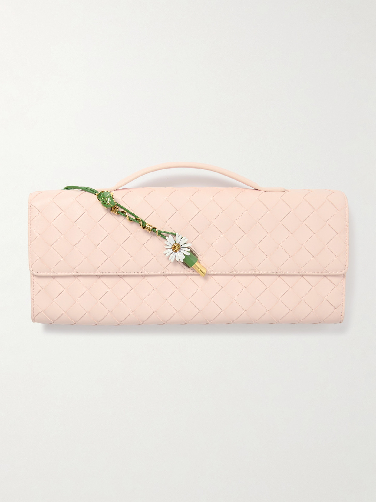 Bottega Veneta Andiamo Small Embellished Intrecciato Leather Clutch In Pink