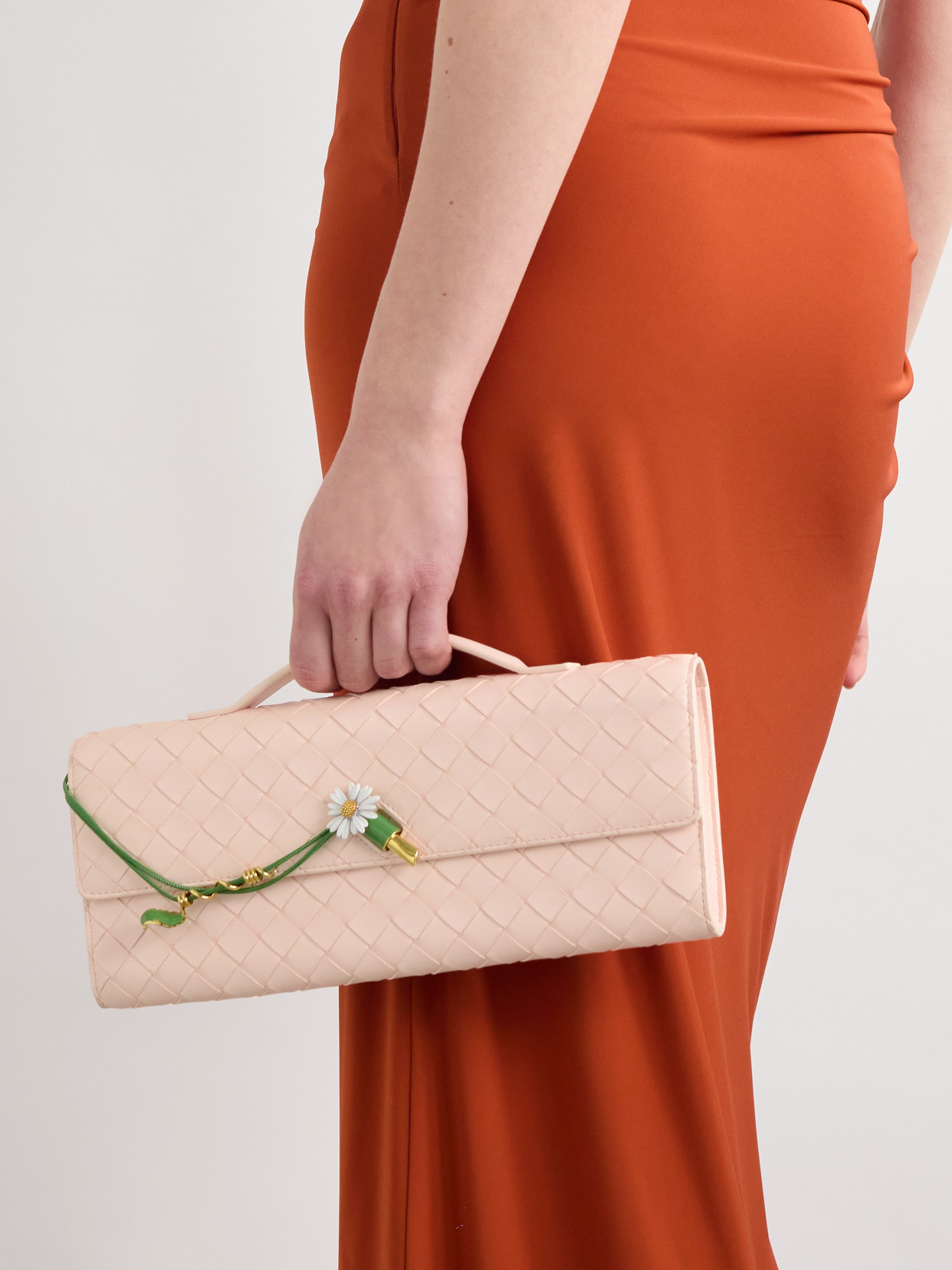 Bottega Veneta Andiamo Small Embellished Intrecciato Leather Clutch In Pink