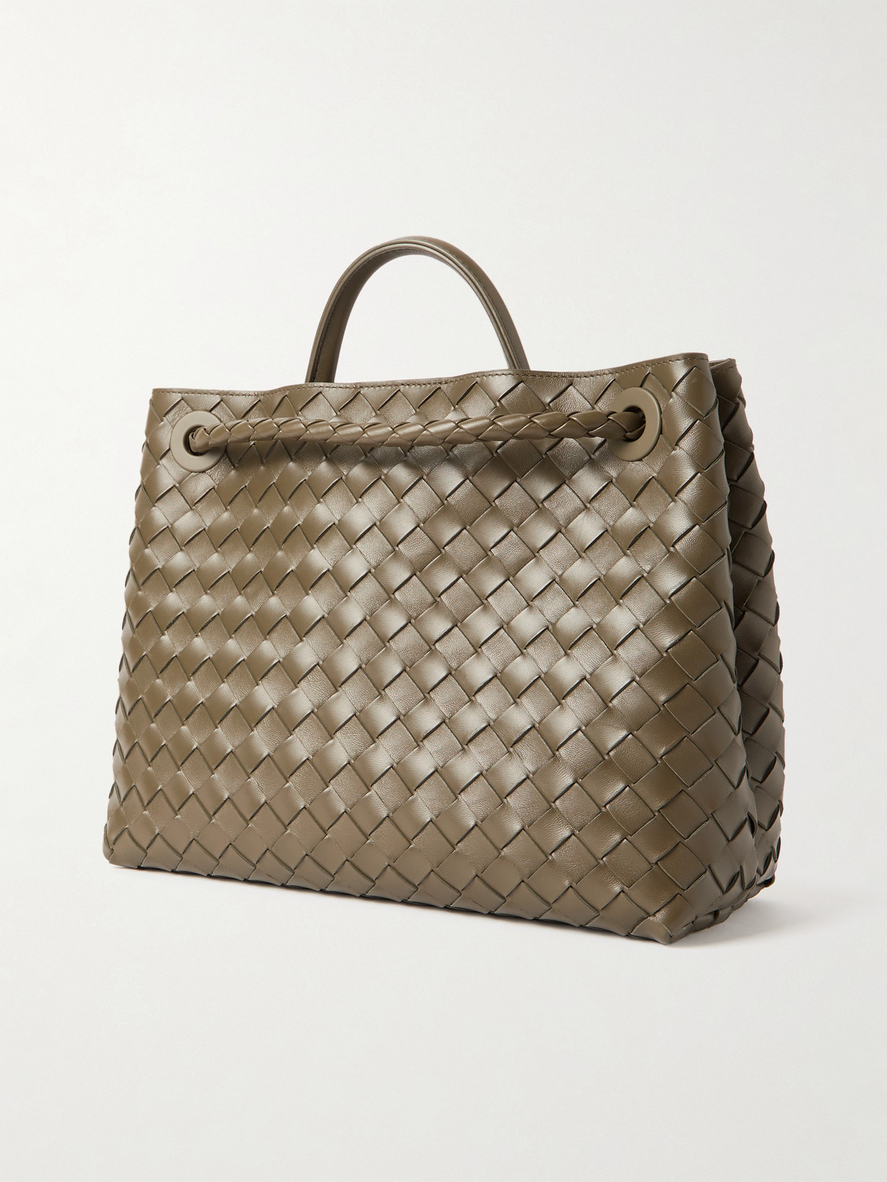Bottega Veneta Andiamo Intrecciato Medium Leather Tote Bag In Green