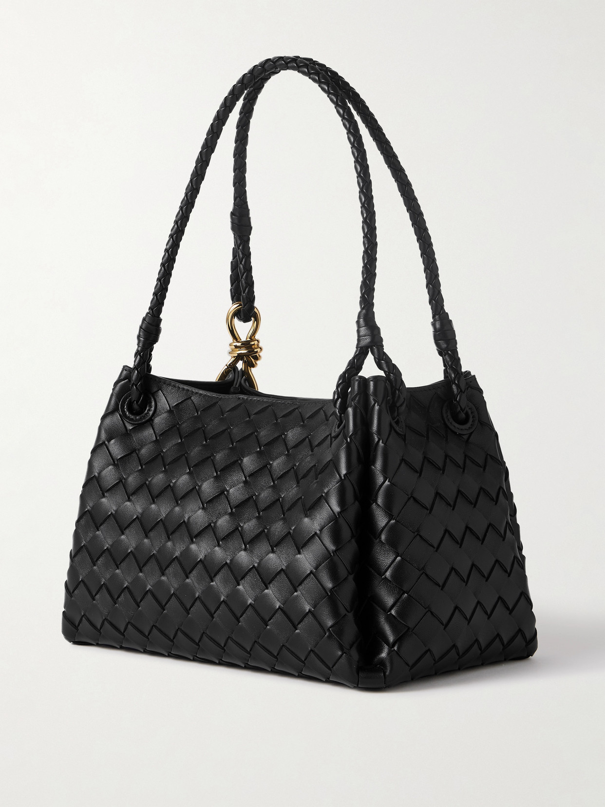 Bottega Veneta Parachute Medium Intrecciato Leather Shoulder Bag In Black