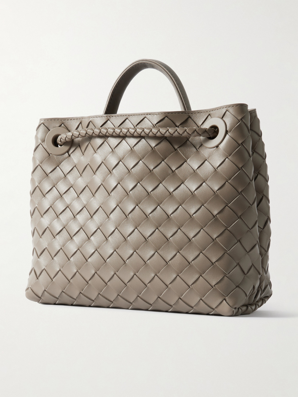 Bottega Veneta Andiamo Small Intrecciato Leather Tote In Gray