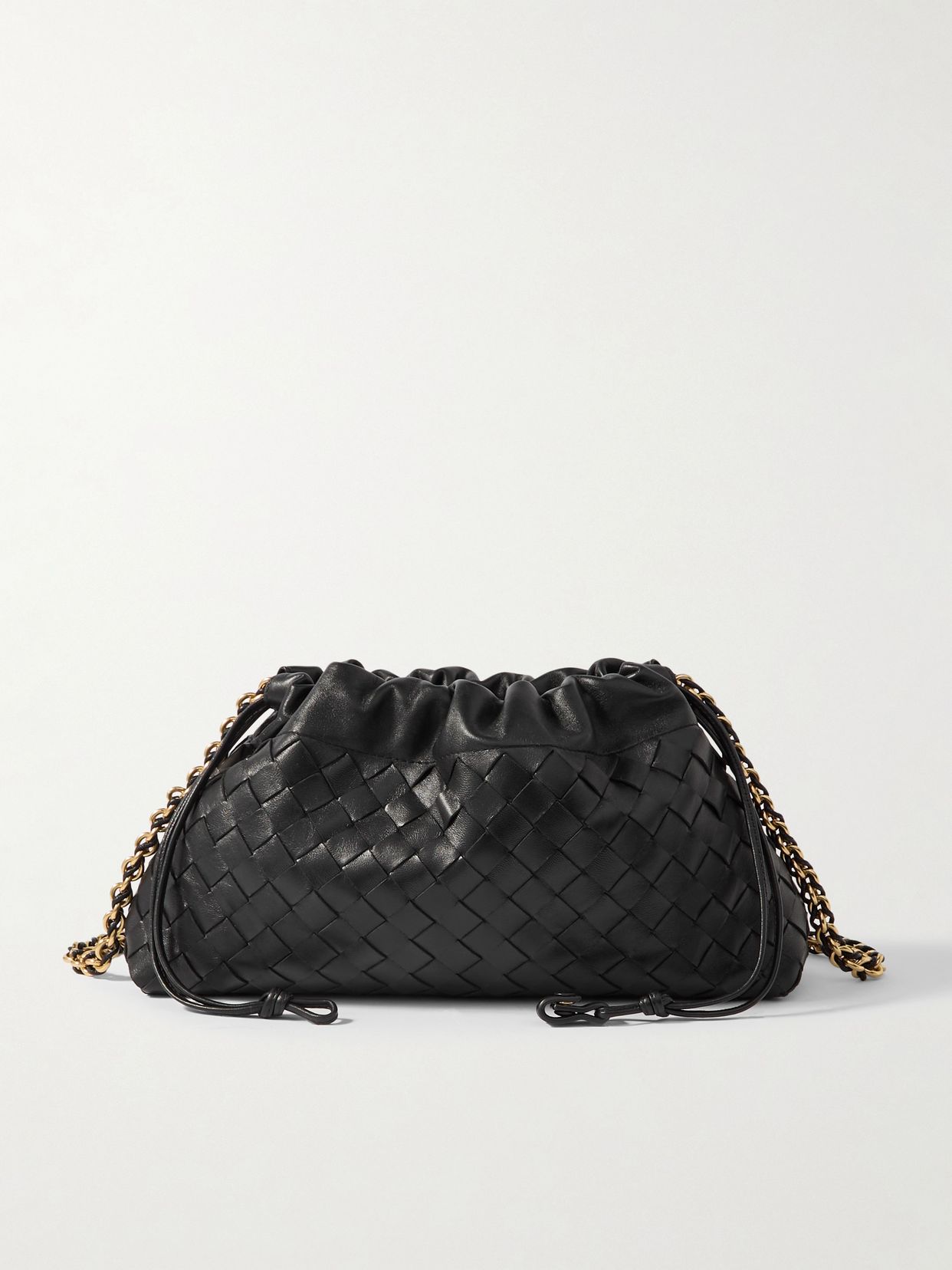 Dustbag chain-embellished intrecciato leather pouch
