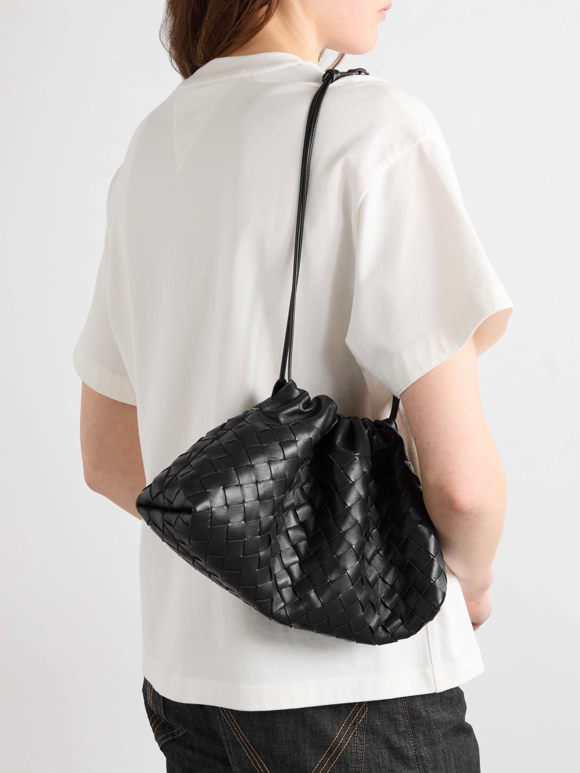 Dustbag chain-embellished intrecciato leather pouch - black - One Size