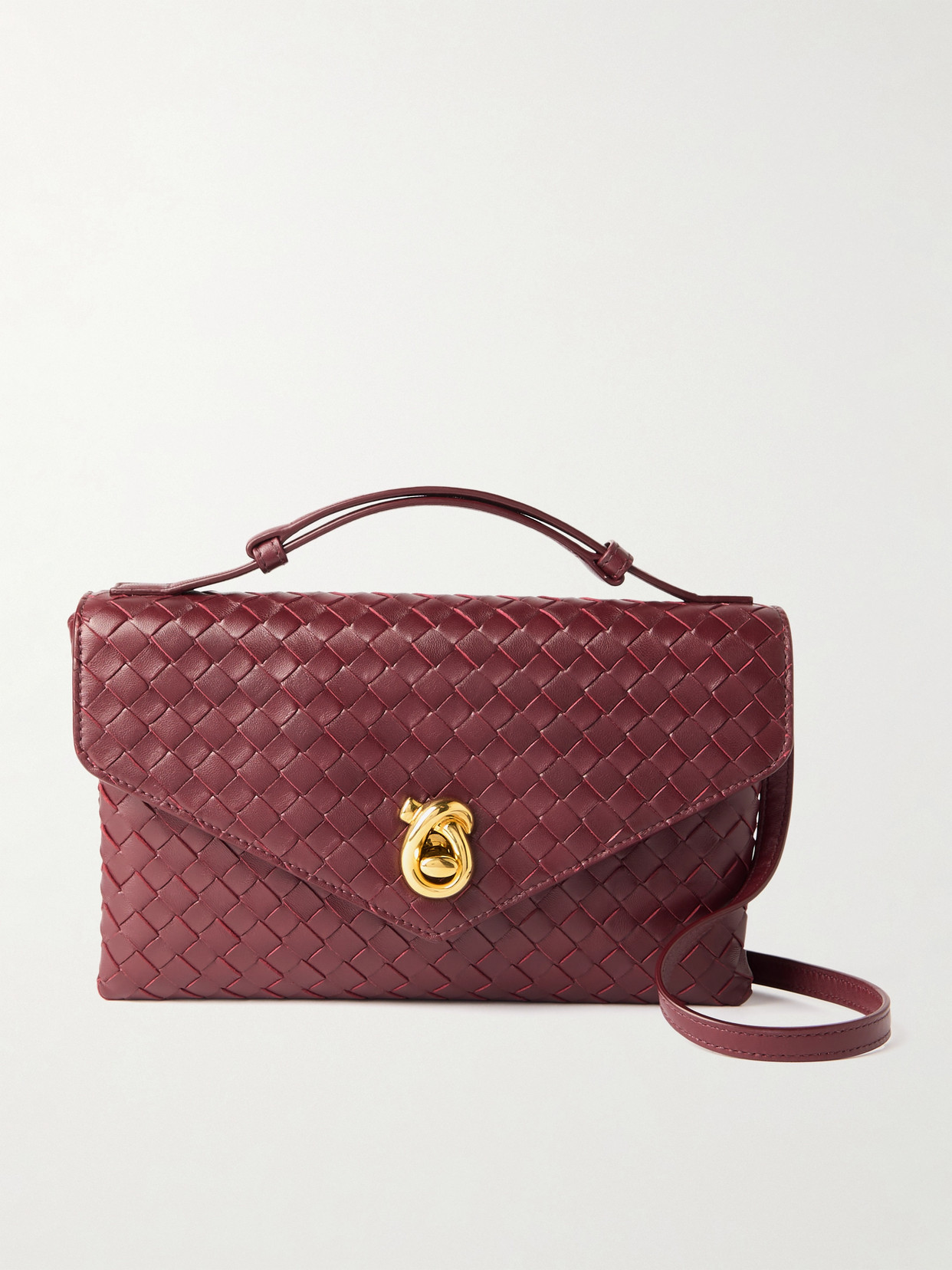 Bottega Veneta Knot Lock Medium Intrecciato Leather Shoulder Bag In Burgundy