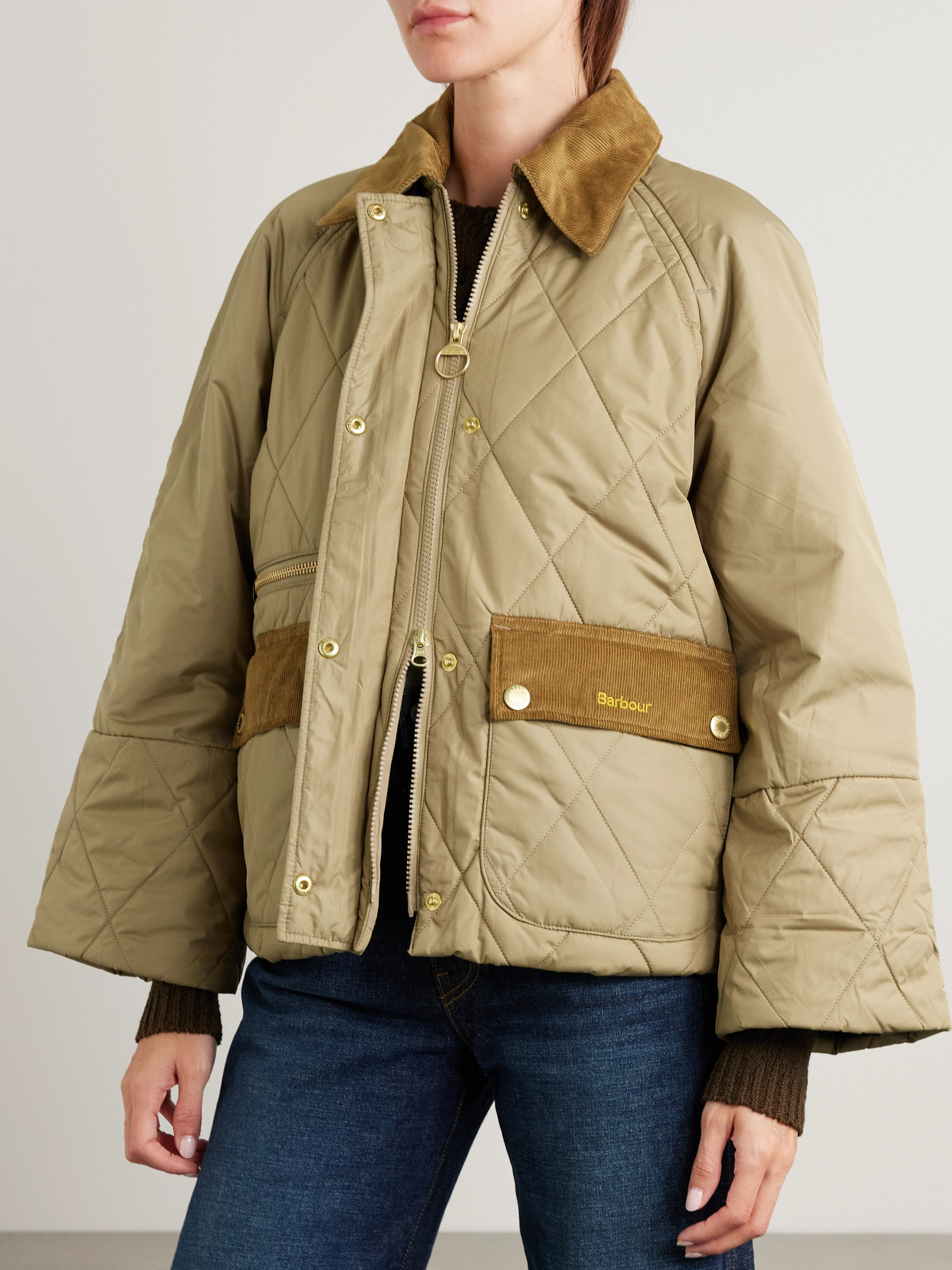 Martha Cropped Corduroy-Trimmed Quilted Jacket