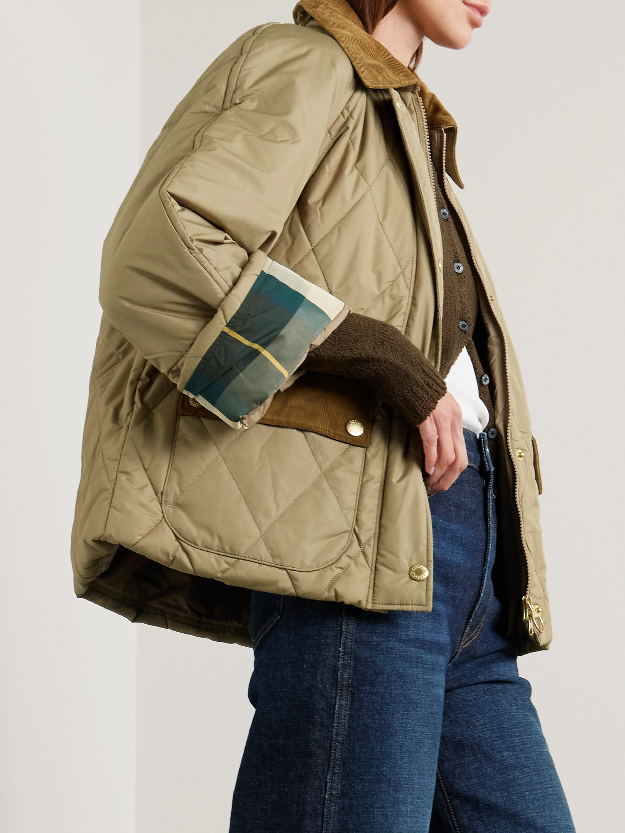 Martha Cropped Corduroy-Trimmed Quilted Jacket