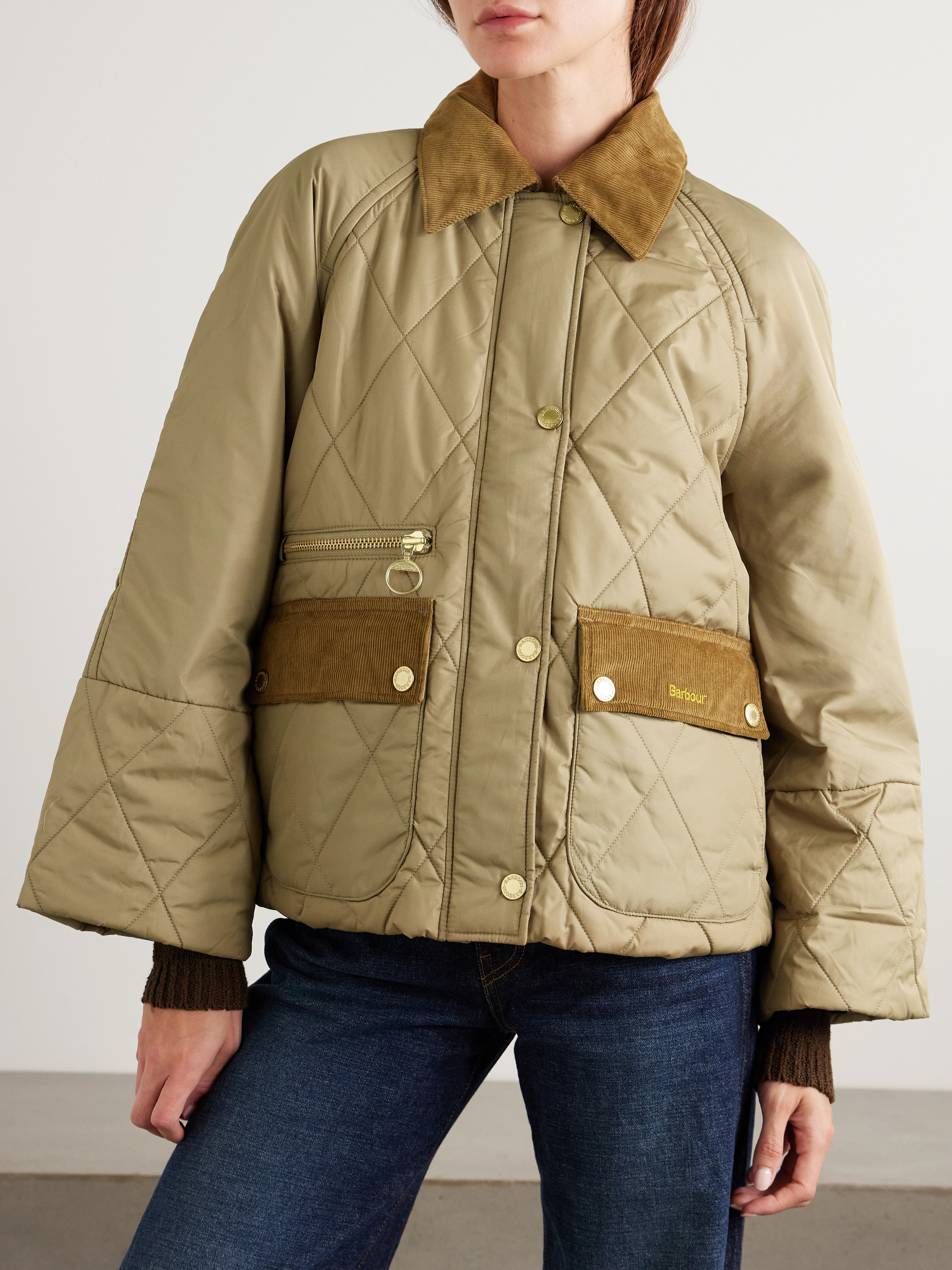 BARBOUR Martha cropped corduroy-trimmed quilted shell jacket