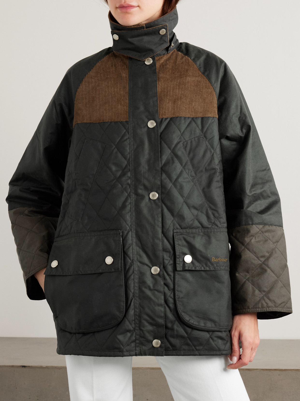 Imelda Hooded Corduroy-Trimmed Waxed-Cotton And Quilted Jacket