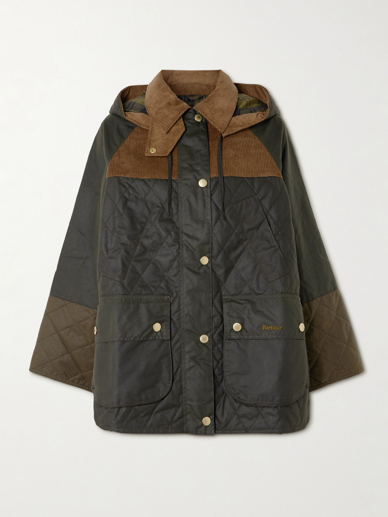 Barbour Imelda Hooded Corduroy-trimmed Waxed-cotton And Quilted Shell Jacket In Green