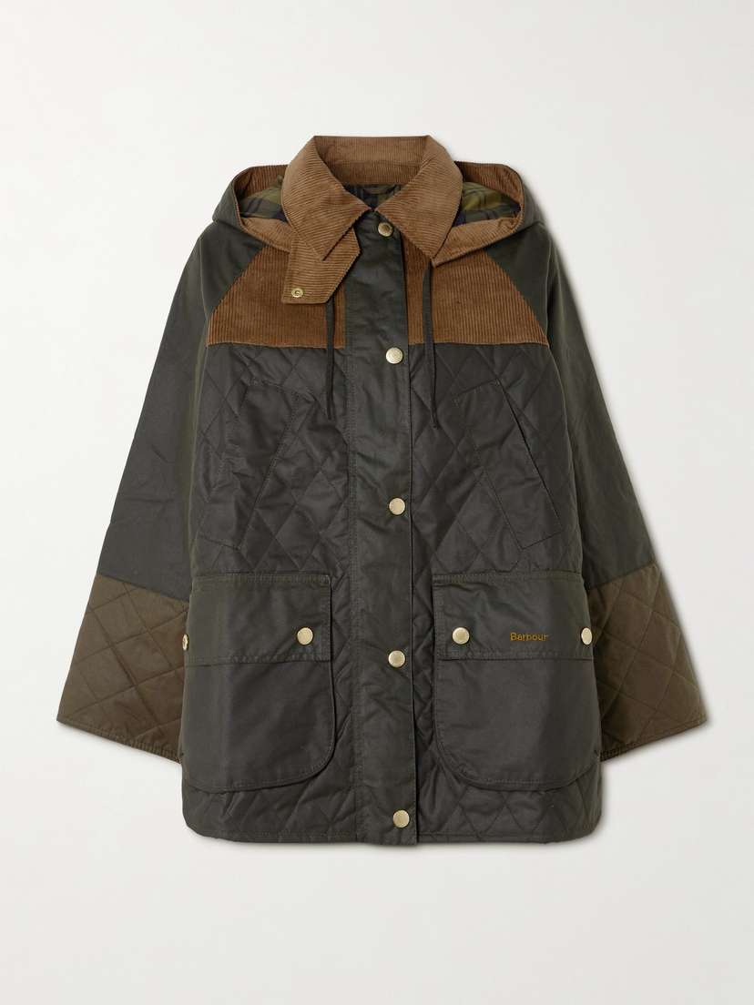 Barbour Imelda Hooded Corduroy-trimmed Waxed-cotton And Quilted Shell Jacket