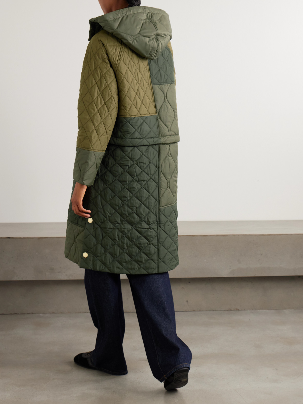 Lilian Hooded Convertible Corduroy-Trimmed Quilted Recycled-Shell Coat