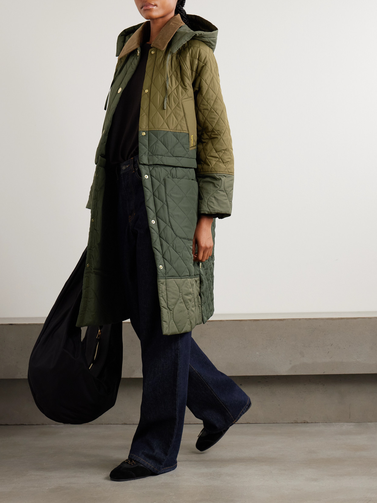 Lilian Hooded Convertible Corduroy-Trimmed Quilted Recycled-Shell Coat