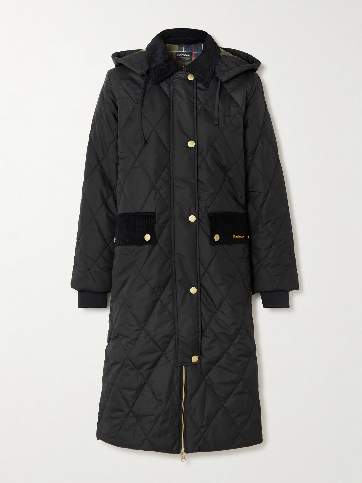 Barbour Meredith Hooded Corduroy-trimmed Quilted Shell Jacket In Black