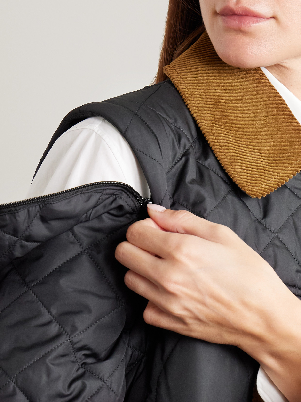 Lorrie Convertible Corduroy-Trimmed Quilted Jacket