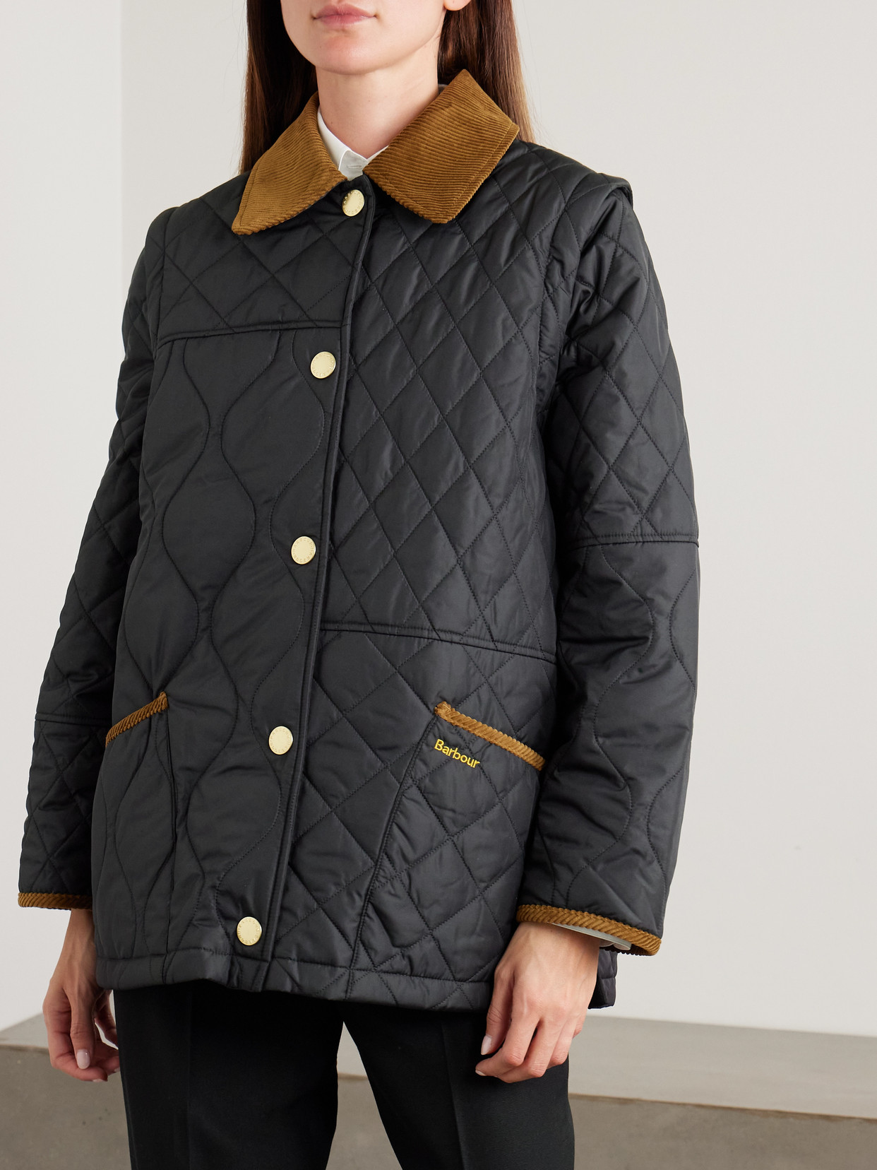 Lorrie Convertible Corduroy-Trimmed Quilted Jacket