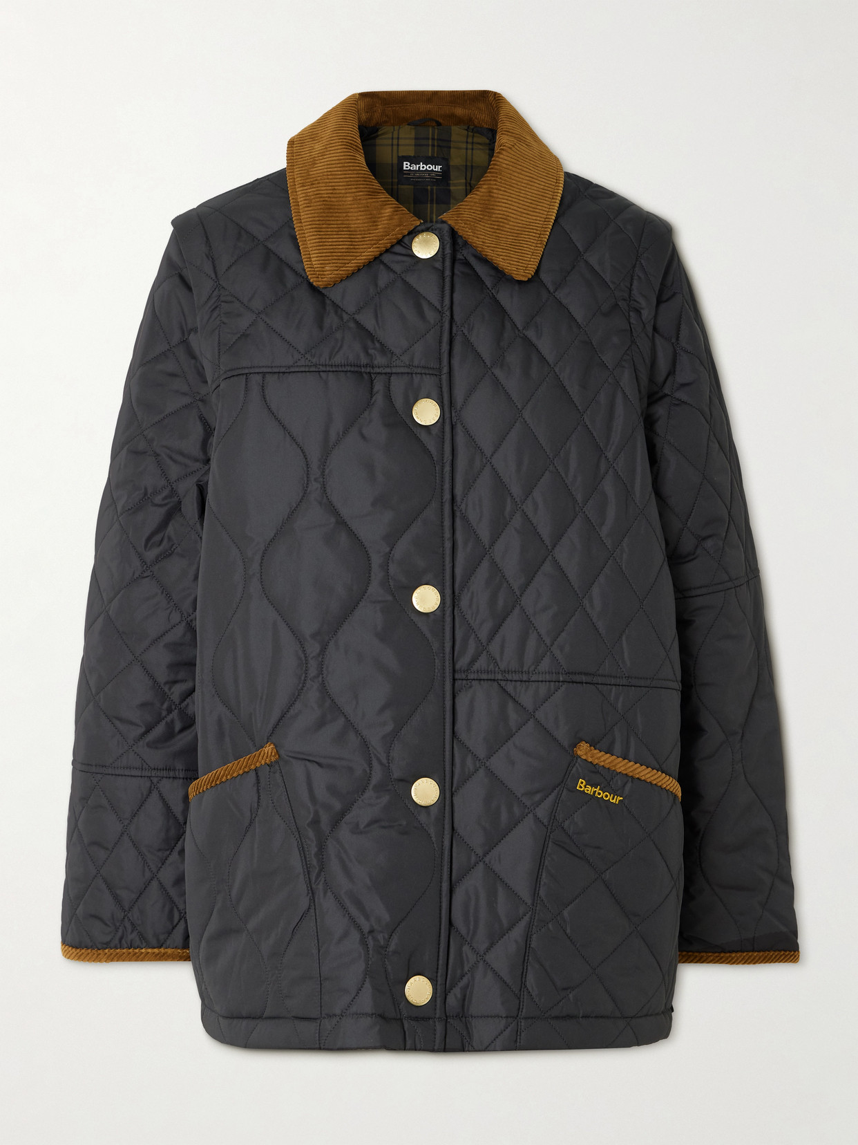 Barbour Lorrie Convertible Corduroy-trimmed Quilted Shell Jacket In Black