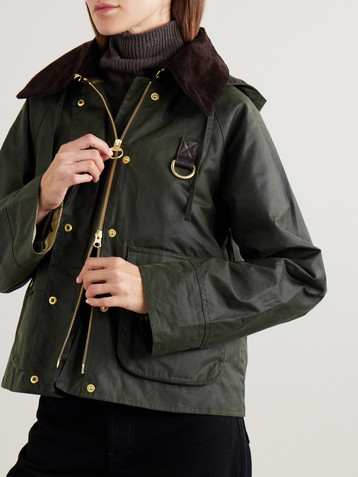 BARBOUR Reighton hooded corduroy-trimmed waxed-cotton jacket