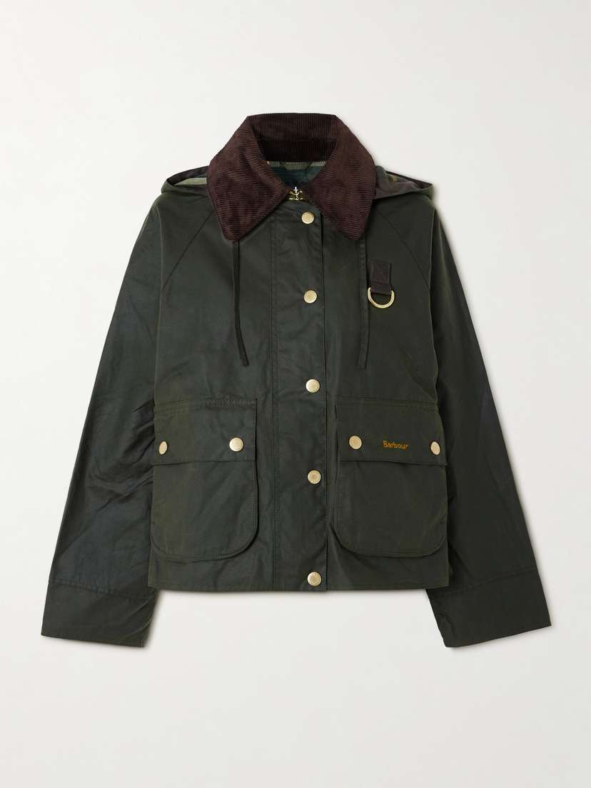Barbour Reighton Hooded Corduroy-trimmed Waxed-cotton Jacket