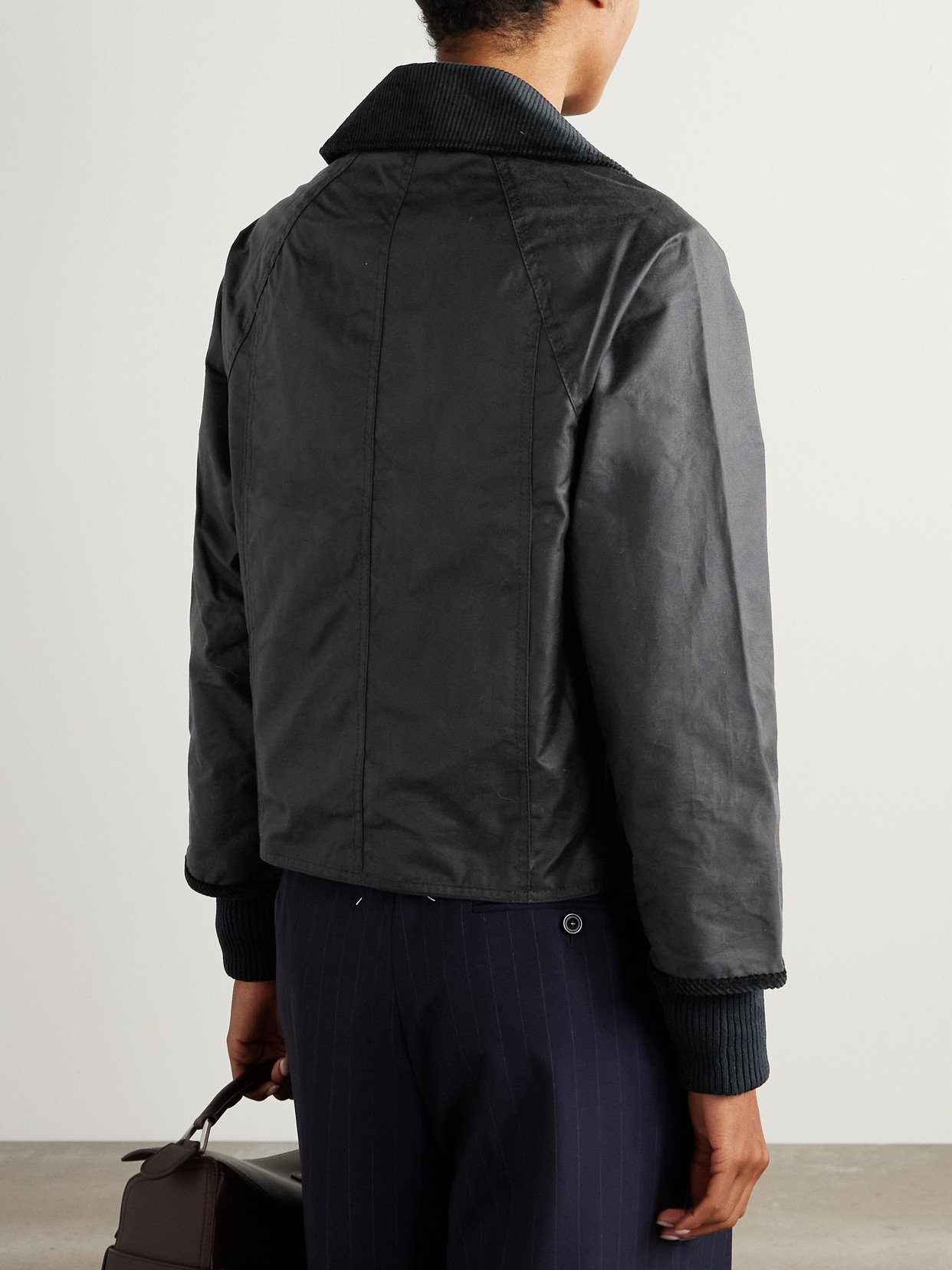 Cropped Corduroy-Trimmed Waxed Cotton Jacket