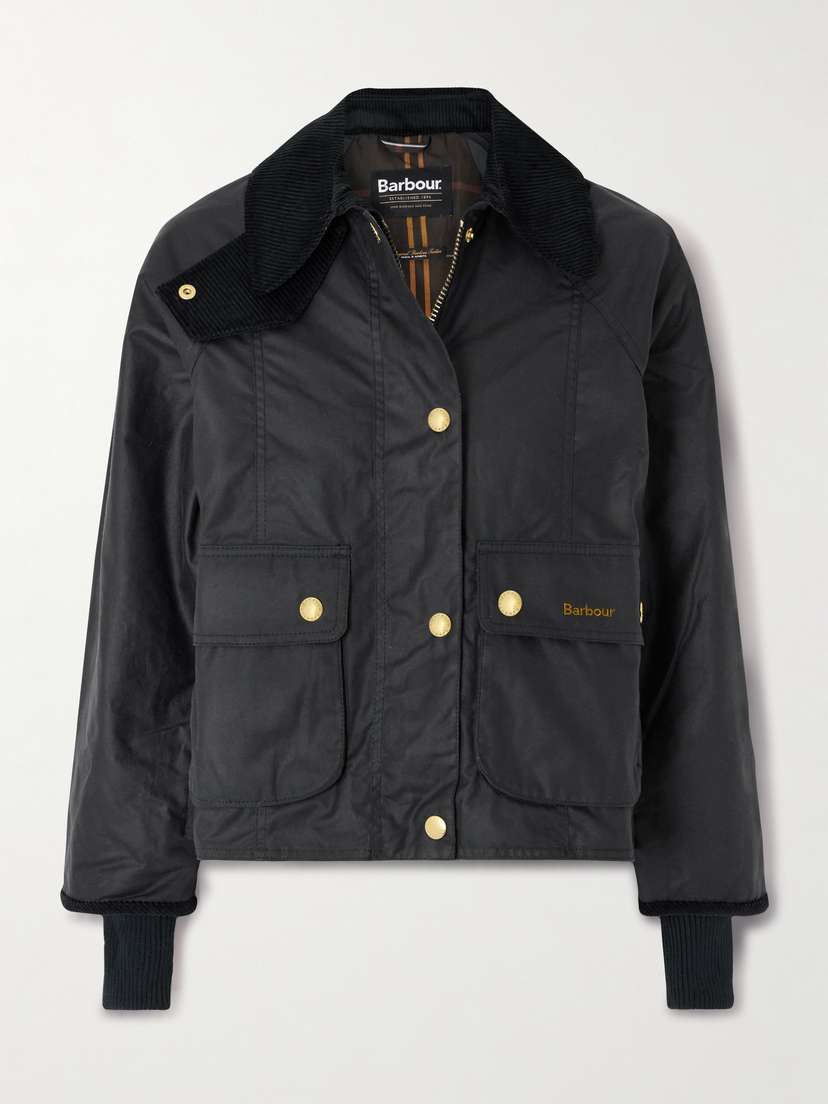 Barbour Cropped Corduroy-trimmed Waxed Cotton Jacket