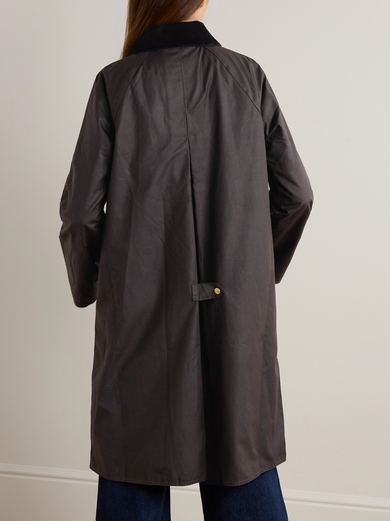 Evette Corduroy-Trimmed Waxed-Cotton Trench Coat