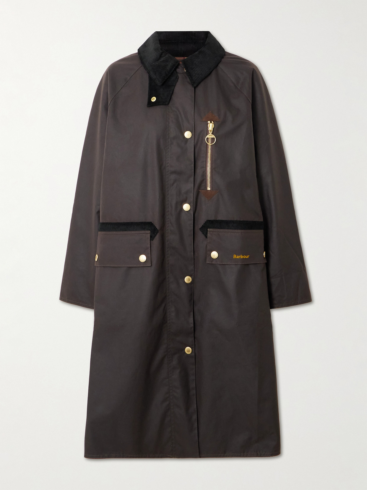 Barbour Evette Corduroy-trimmed Waxed-cotton Trench Coat In Burgundy