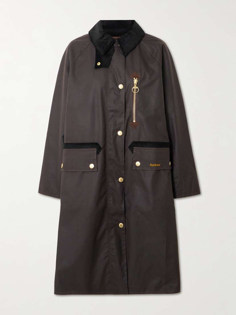 Barbour Evette Corduroy-trimmed Waxed-cotton Trench Coat