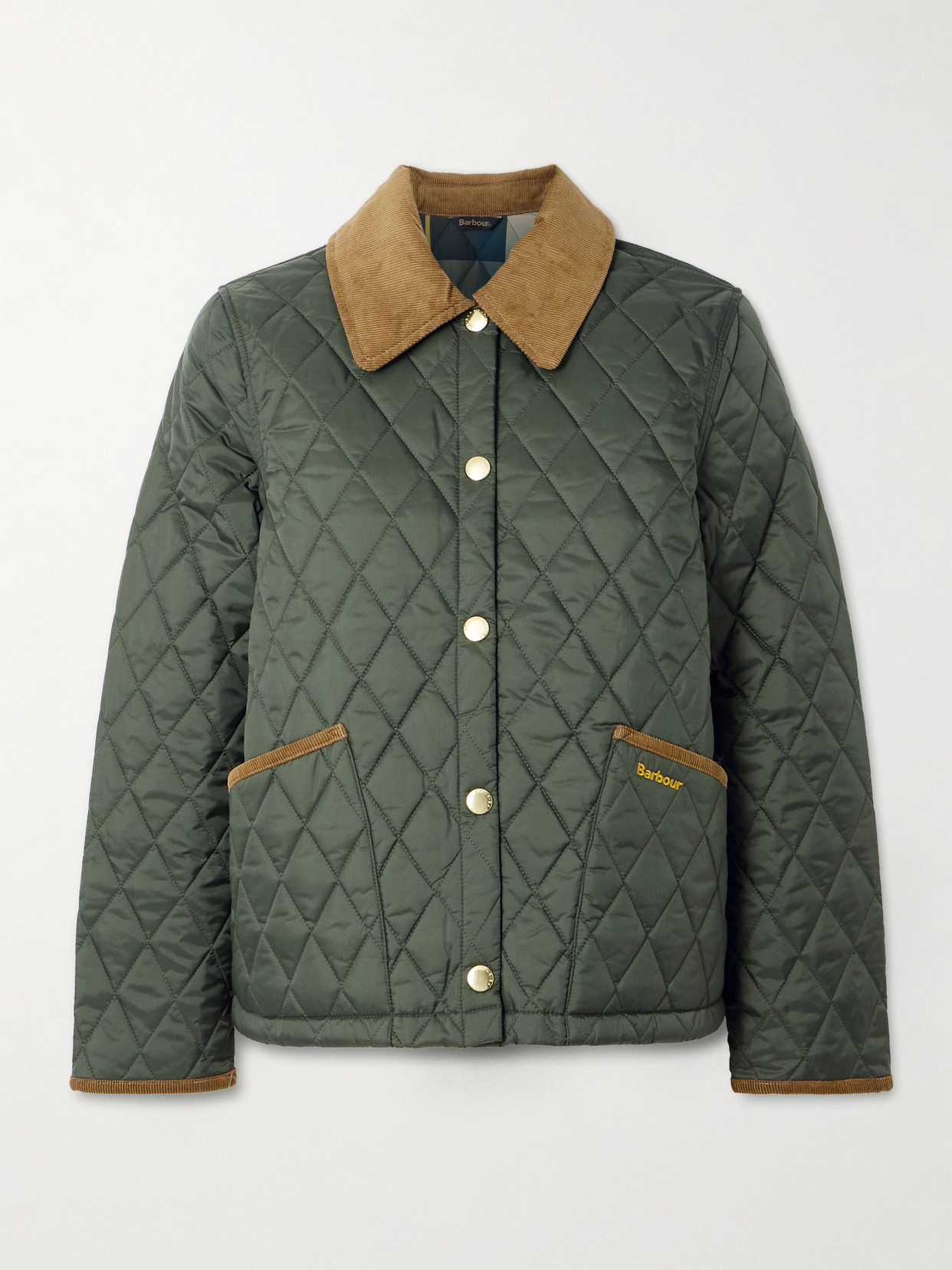 Barbour Liddesdal Corduroy-trimmed Quilted Shell Jacket In Green