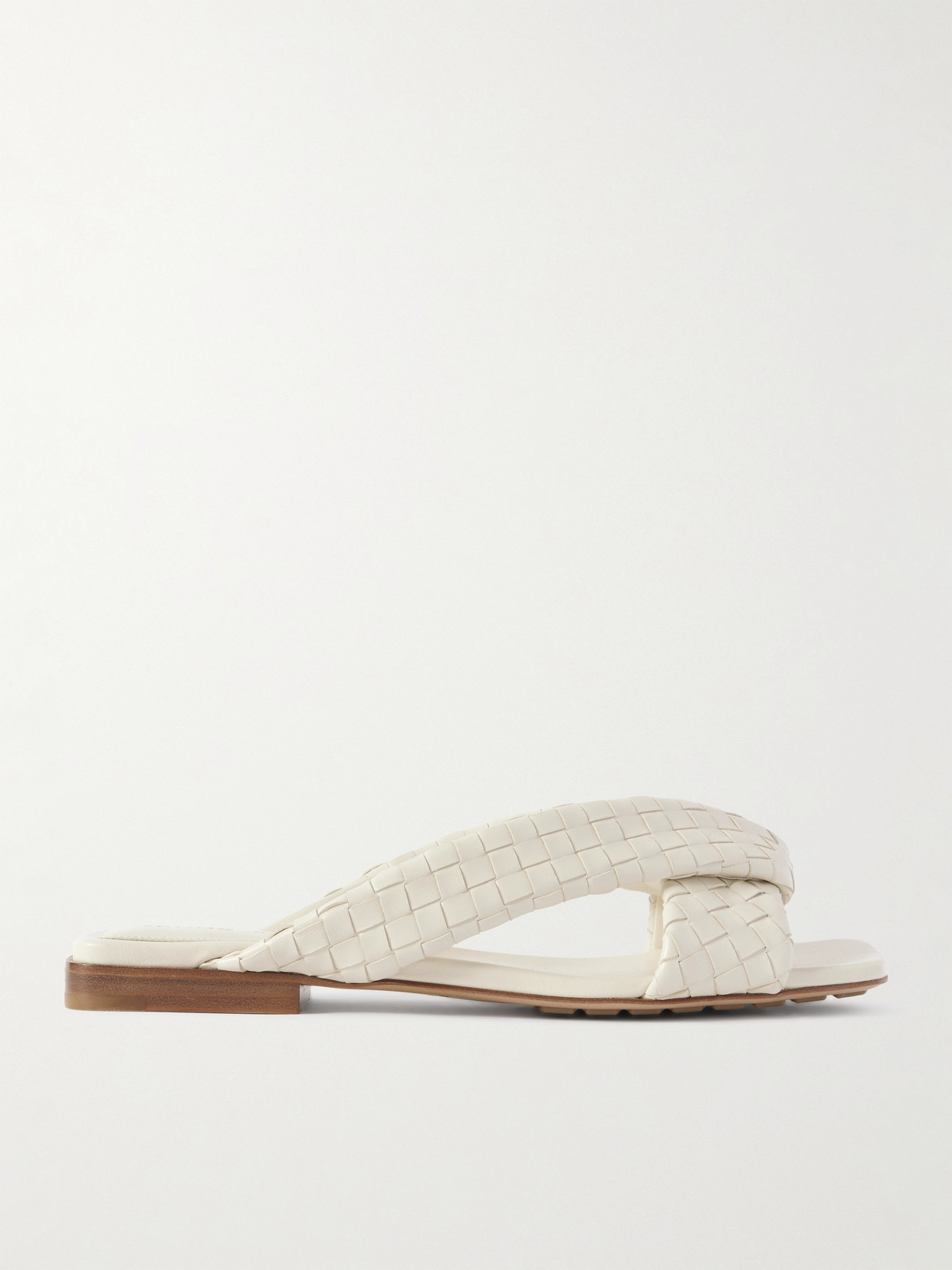 Bottega Veneta Leather Intrecciato Riva Flat Mules In White