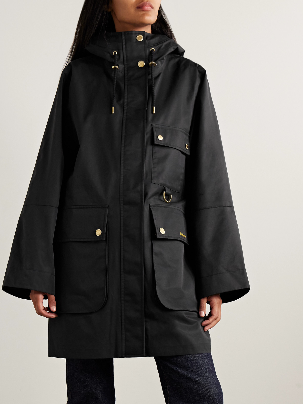 Barbour Arla Hooded Waxed Cotton-blend Coat In Black