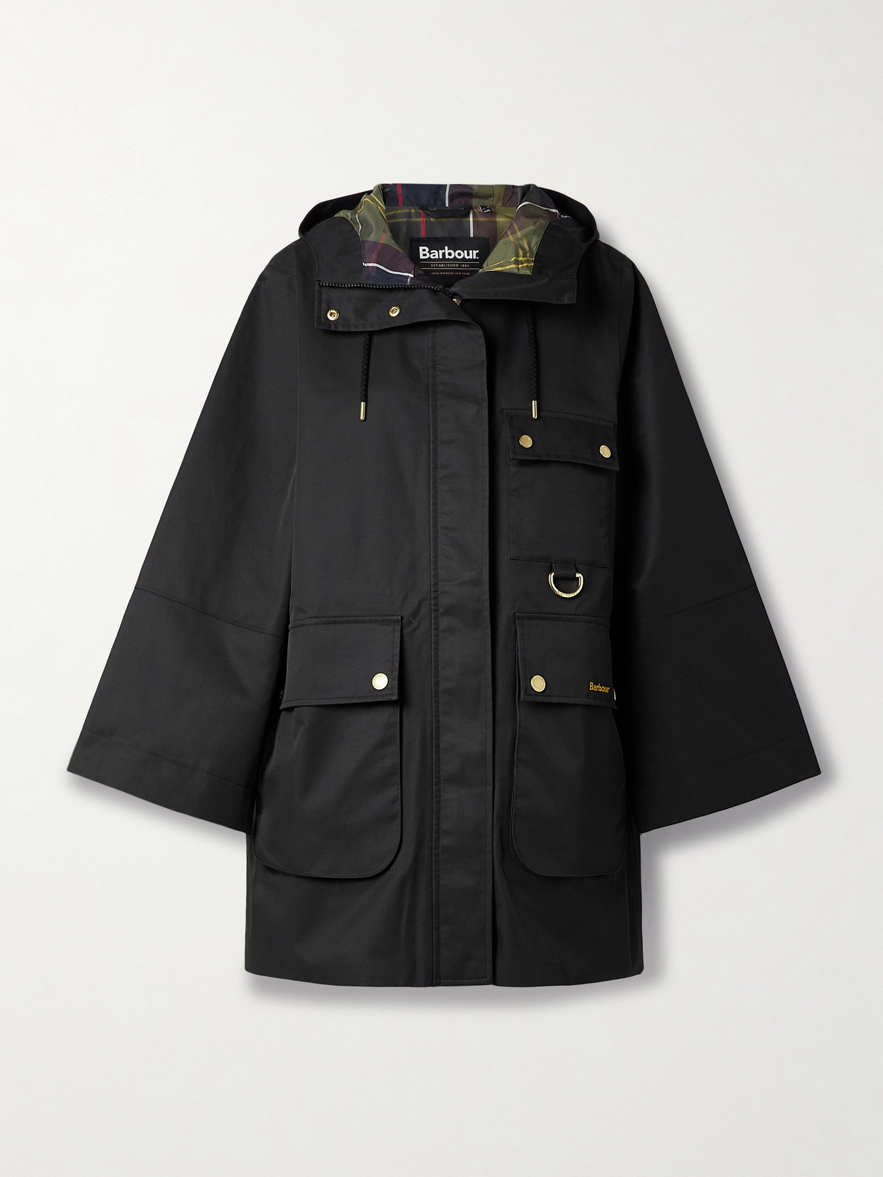 Barbour Arla Hooded Waxed Cotton-blend Coat In Black